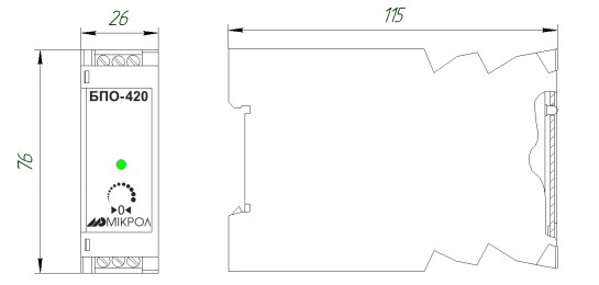 Схема габаритных размеров Блока БПО-422