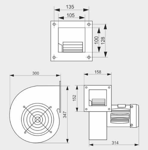 Схема габаритных размеров вентилятора СМВ2 200