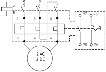 Рис.2. Схема включения реле РТЛ-1014 в линию двухфазной нагрузки и в линию постоянного тока
