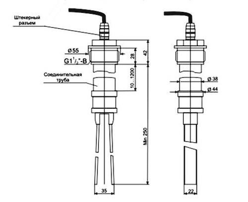 Габаритные и присоединительные размеры вилки к сигнализатору уровня ВС-341