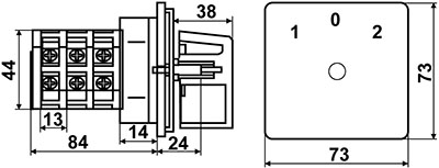 Рис.1. Габаритные и присоединительные размеры переключателя ПКП Е9 16А/2.863